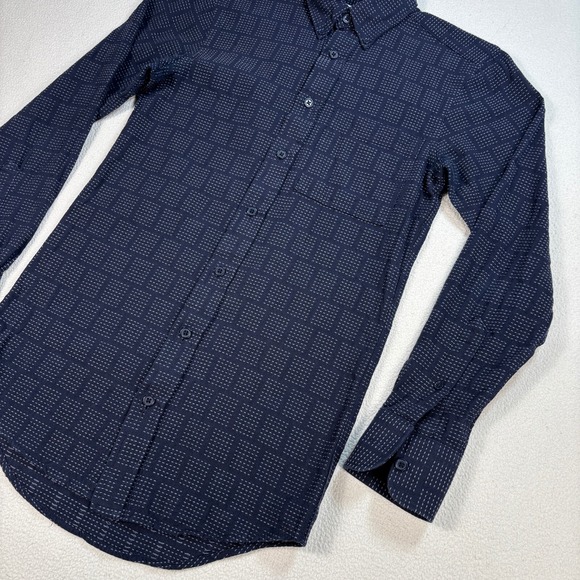 Naked & Famous Frank & Oak Extended Body Shirt‎ Men's XS Navy Jacquard Geometric - Picture 6 of 14